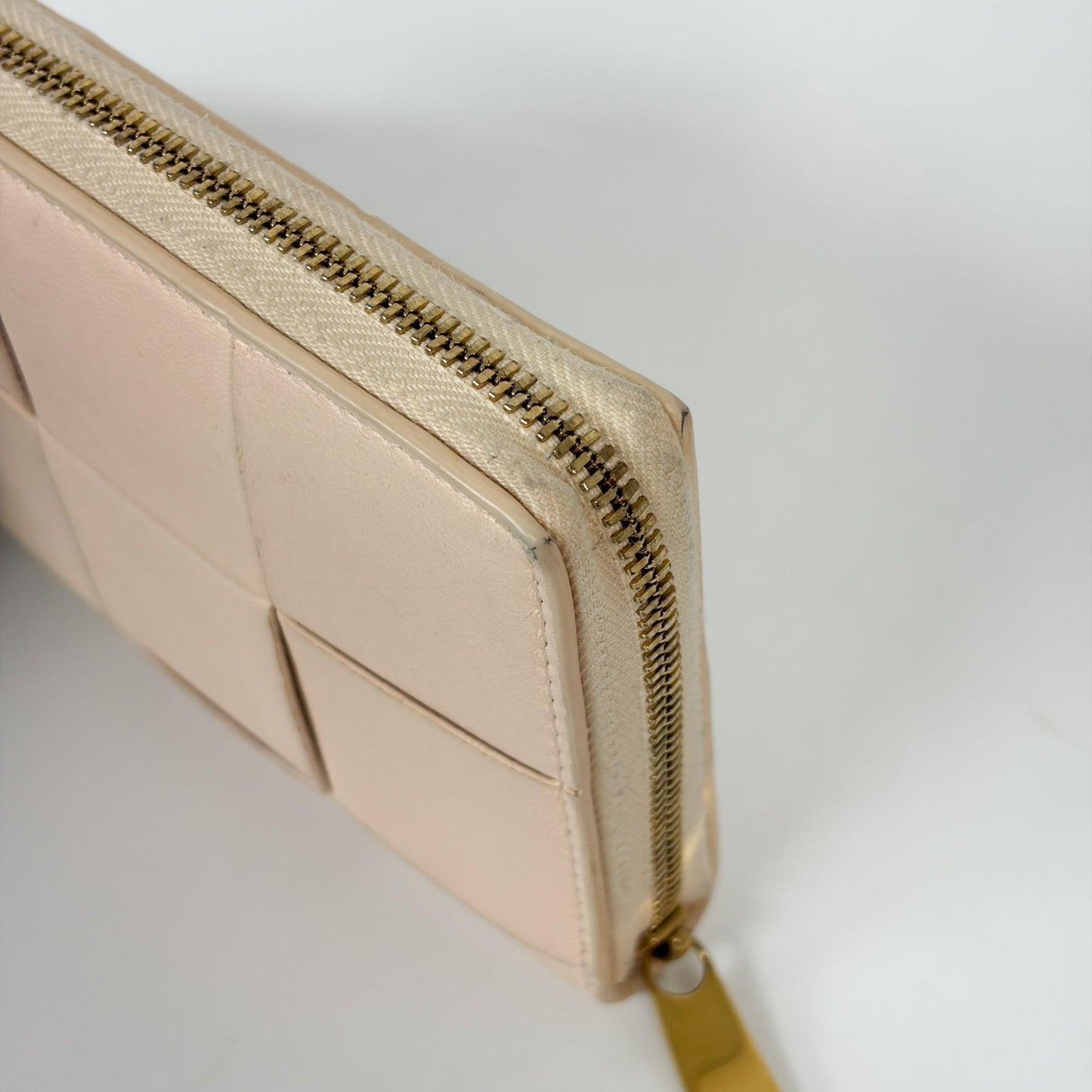 Bottega Veneta Cassette Intrecciato Small Zipper Around Wallet Almond