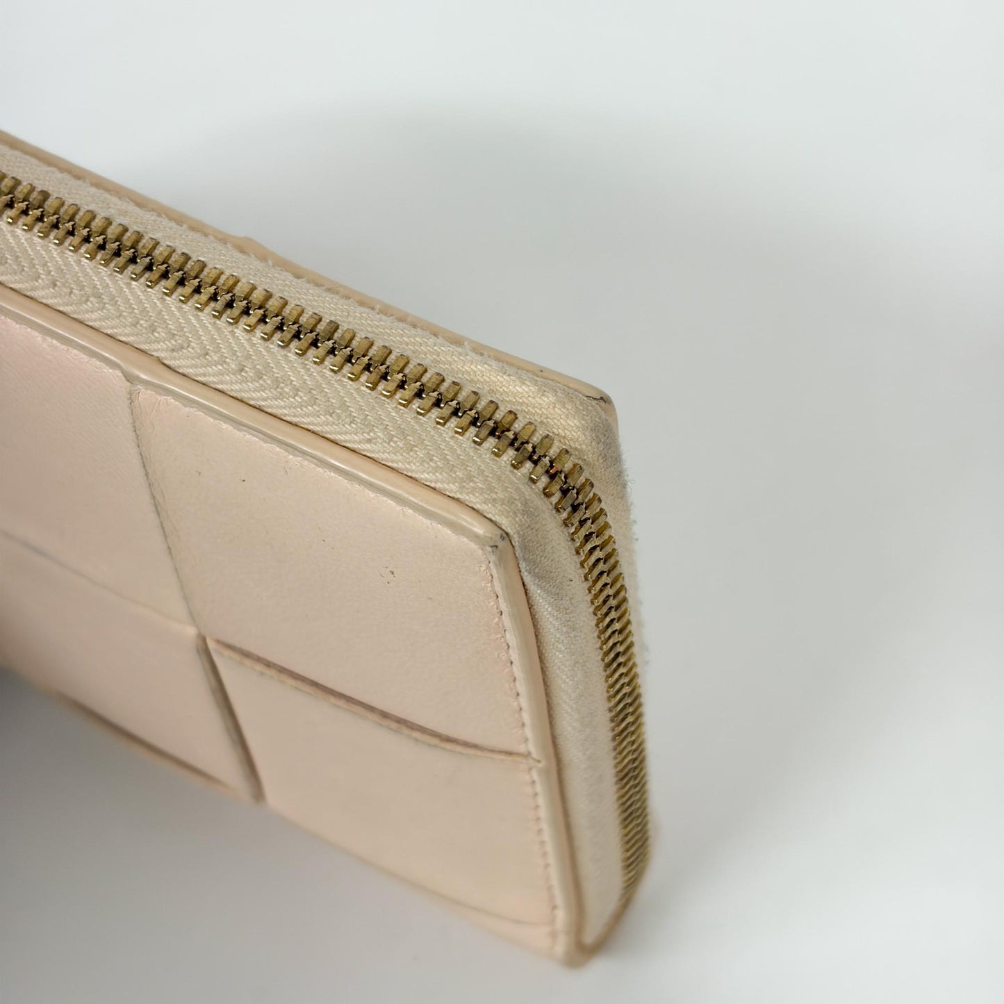 Bottega Veneta Cassette Intrecciato Small Zipper Around Wallet Almond