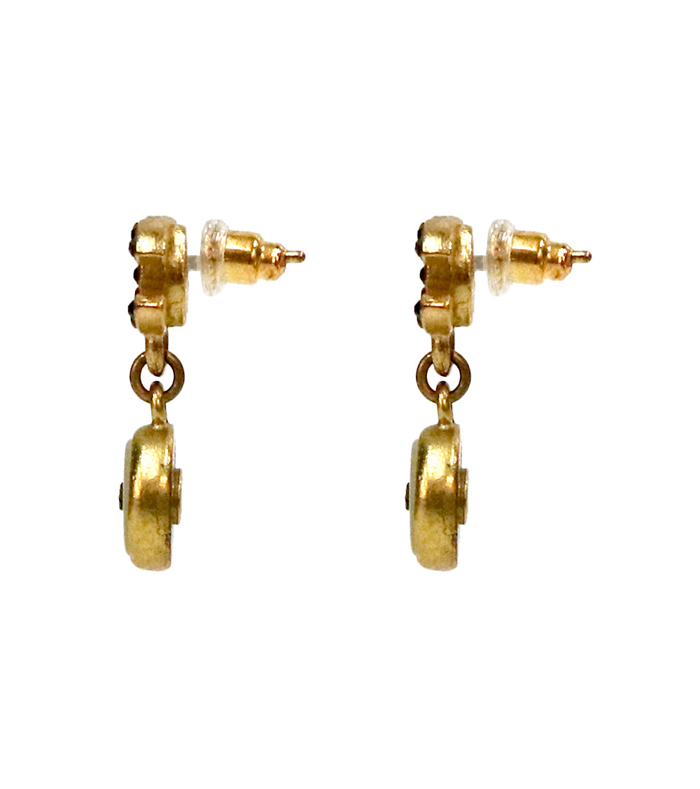 Chanel Black CC Button Gold Earrings