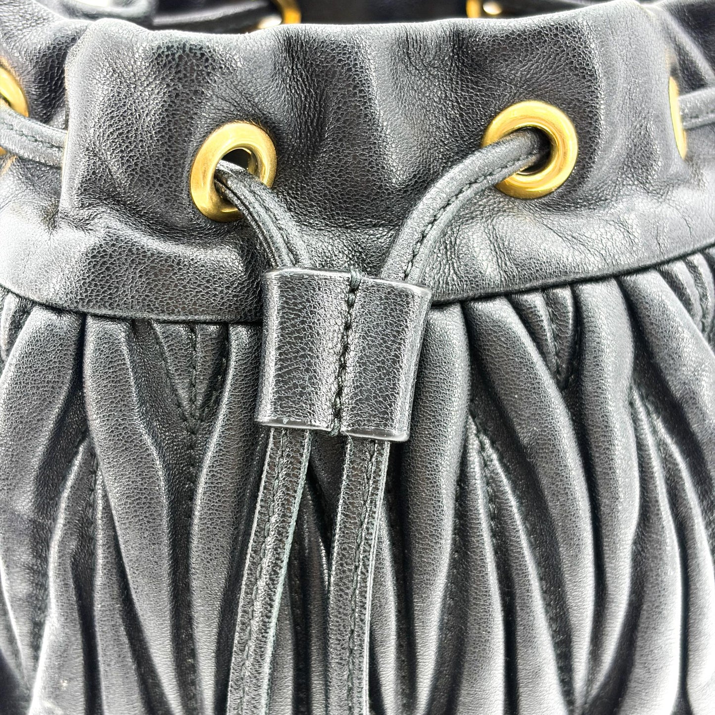 Miu Miu Matelassé Napa Leather Bucket Bag Black