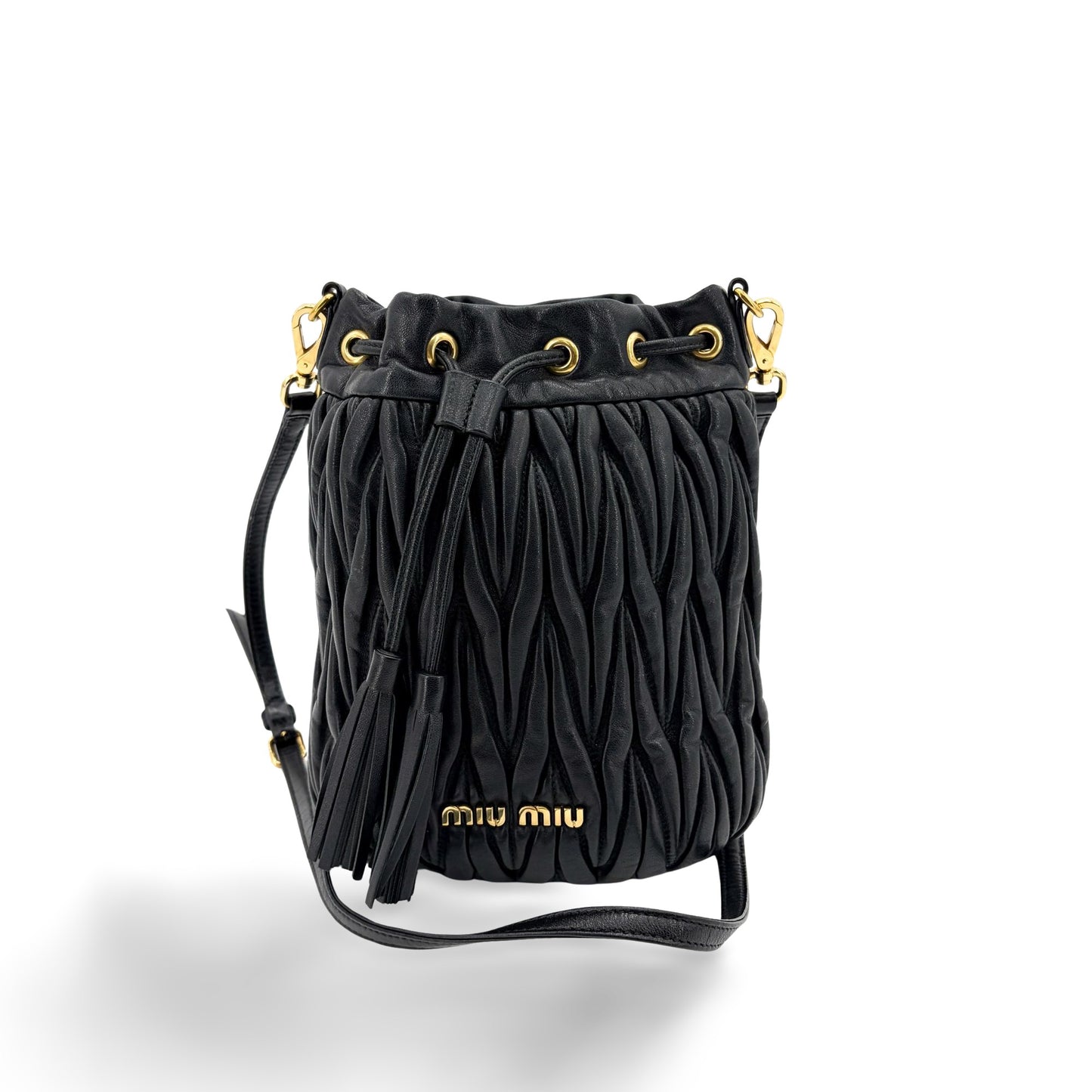 Miu Miu Matelassé Napa Leather Bucket Bag Black