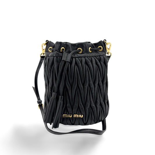 Miu Miu Matelassé Napa Leather Bucket Bag Black