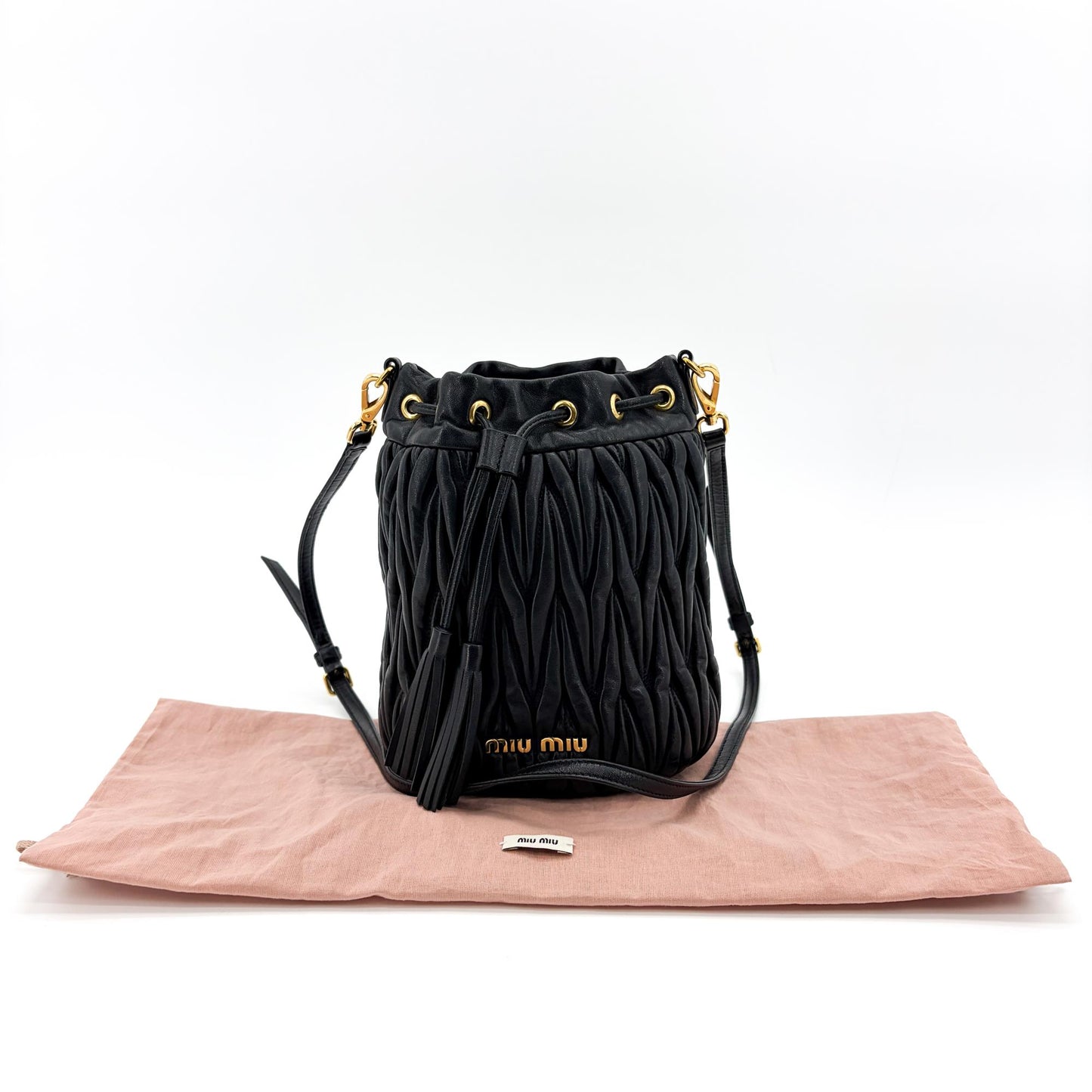 Miu Miu Matelassé Napa Leather Bucket Bag Black