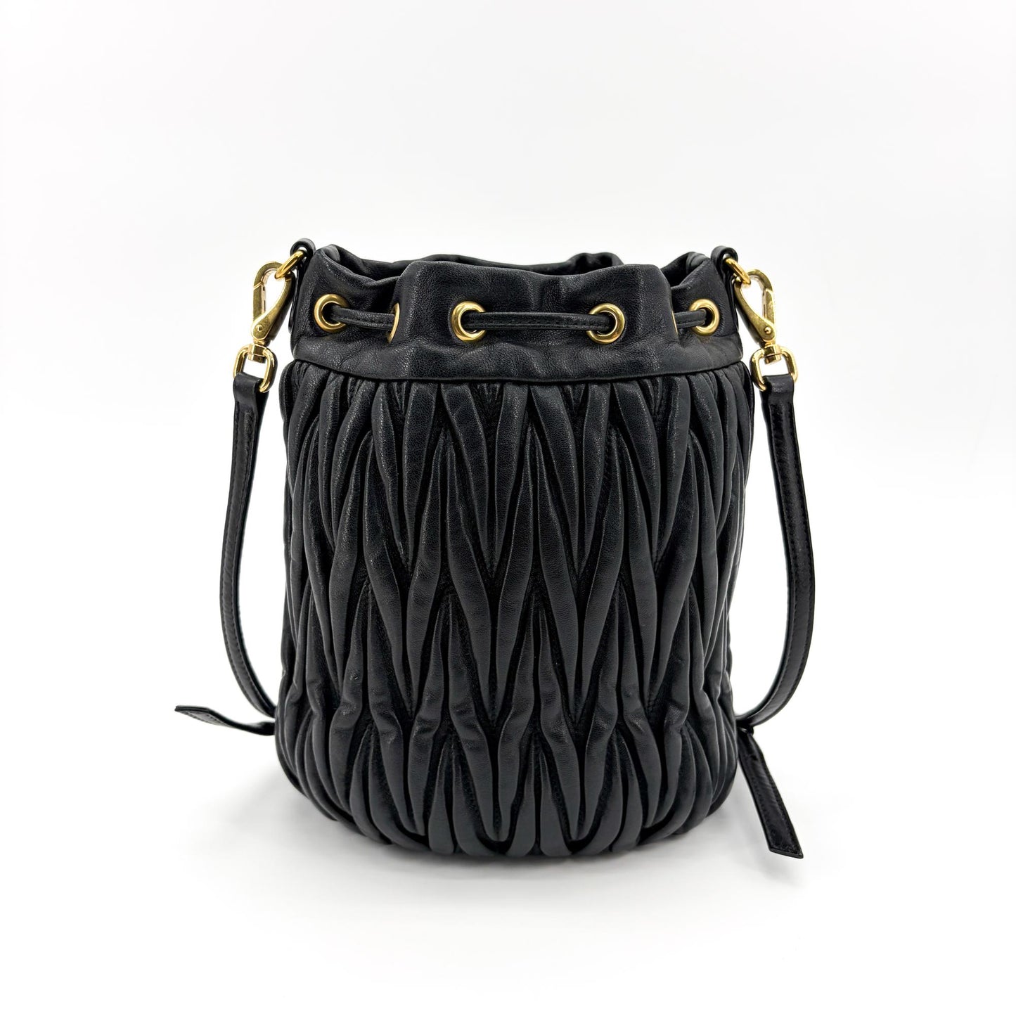 Miu Miu Matelassé Napa Leather Bucket Bag Black