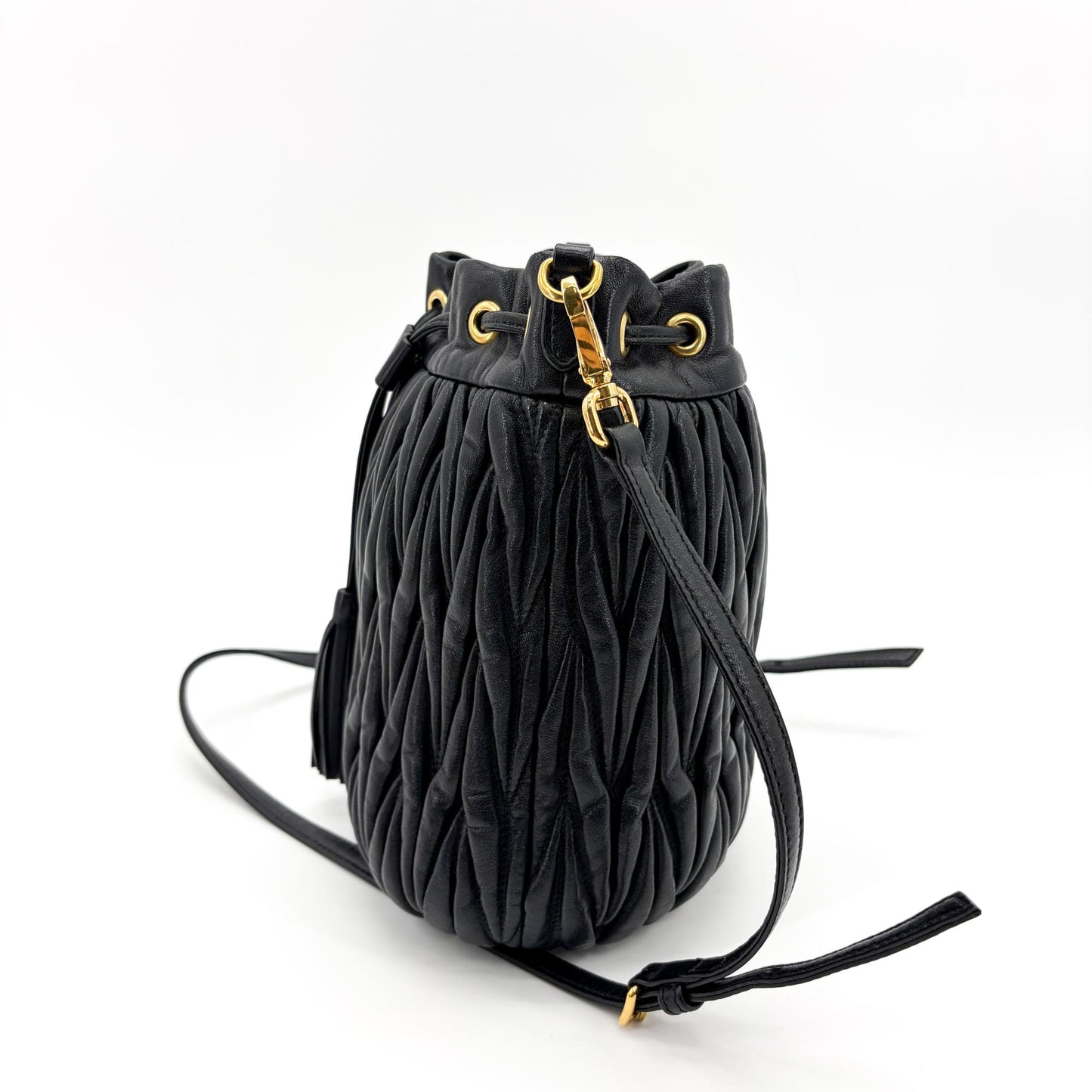 Miu Miu Matelassé Napa Leather Bucket Bag Black