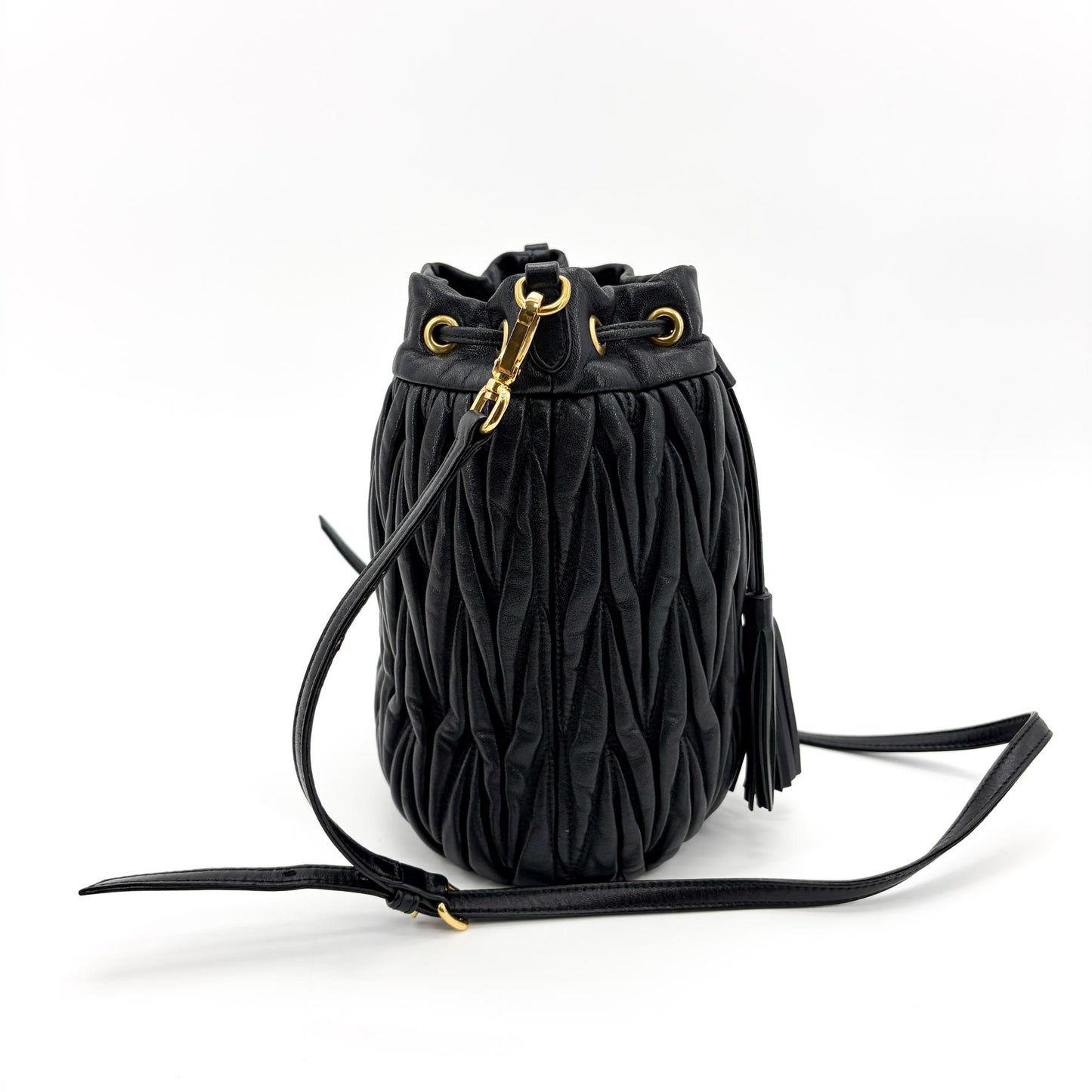 Miu Miu Matelassé Napa Leather Bucket Bag Black