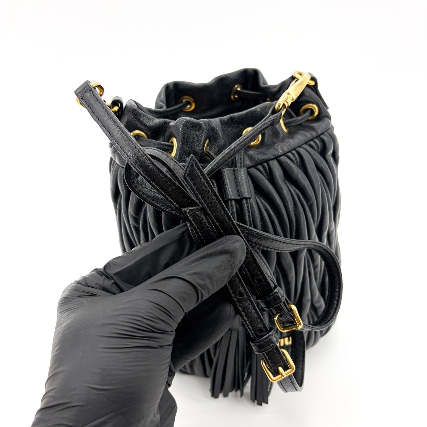 Miu Miu Matelassé Napa Leather Bucket Bag Black