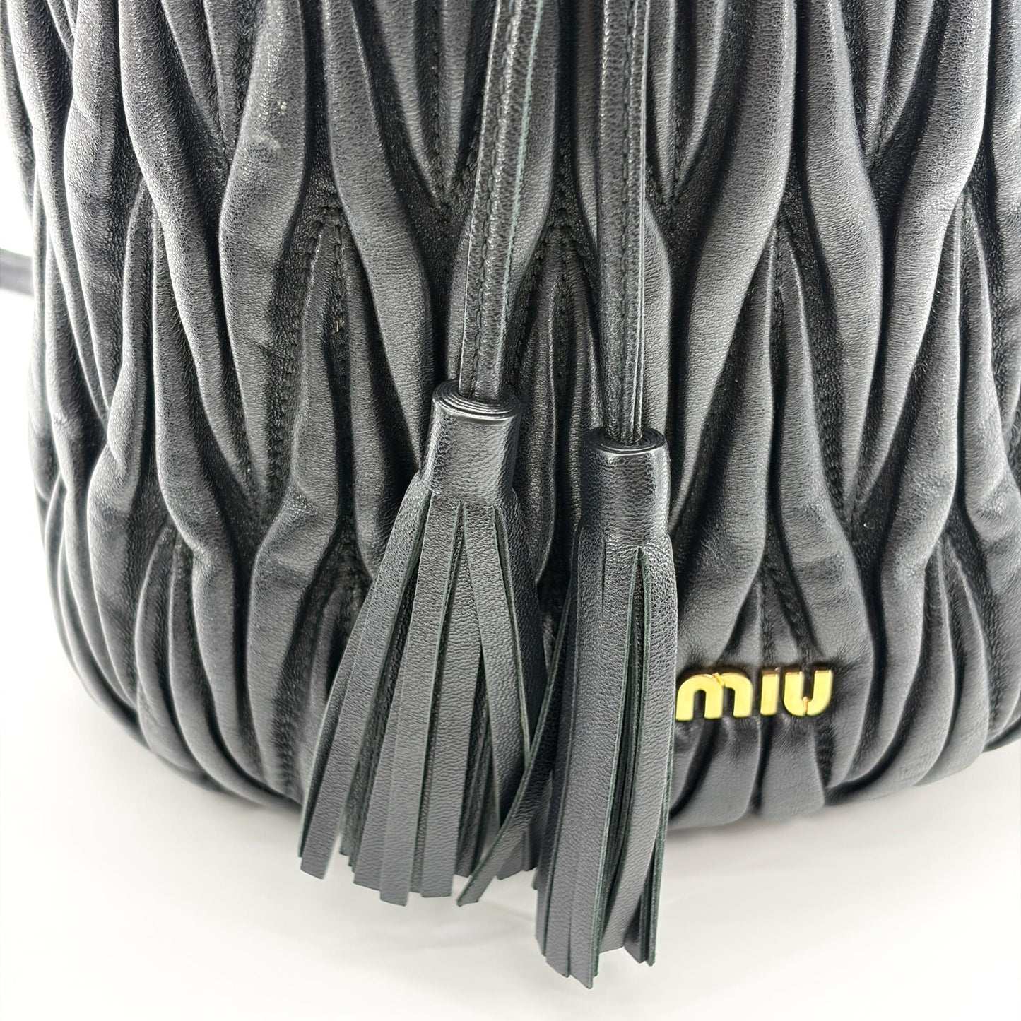 Miu Miu Matelassé Napa Leather Bucket Bag Black