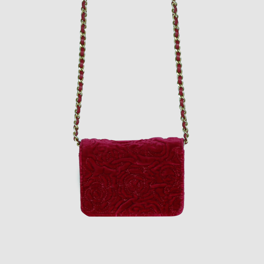 Velvet Camellia Charm Chain Wallet Crossbody Bag AP2280