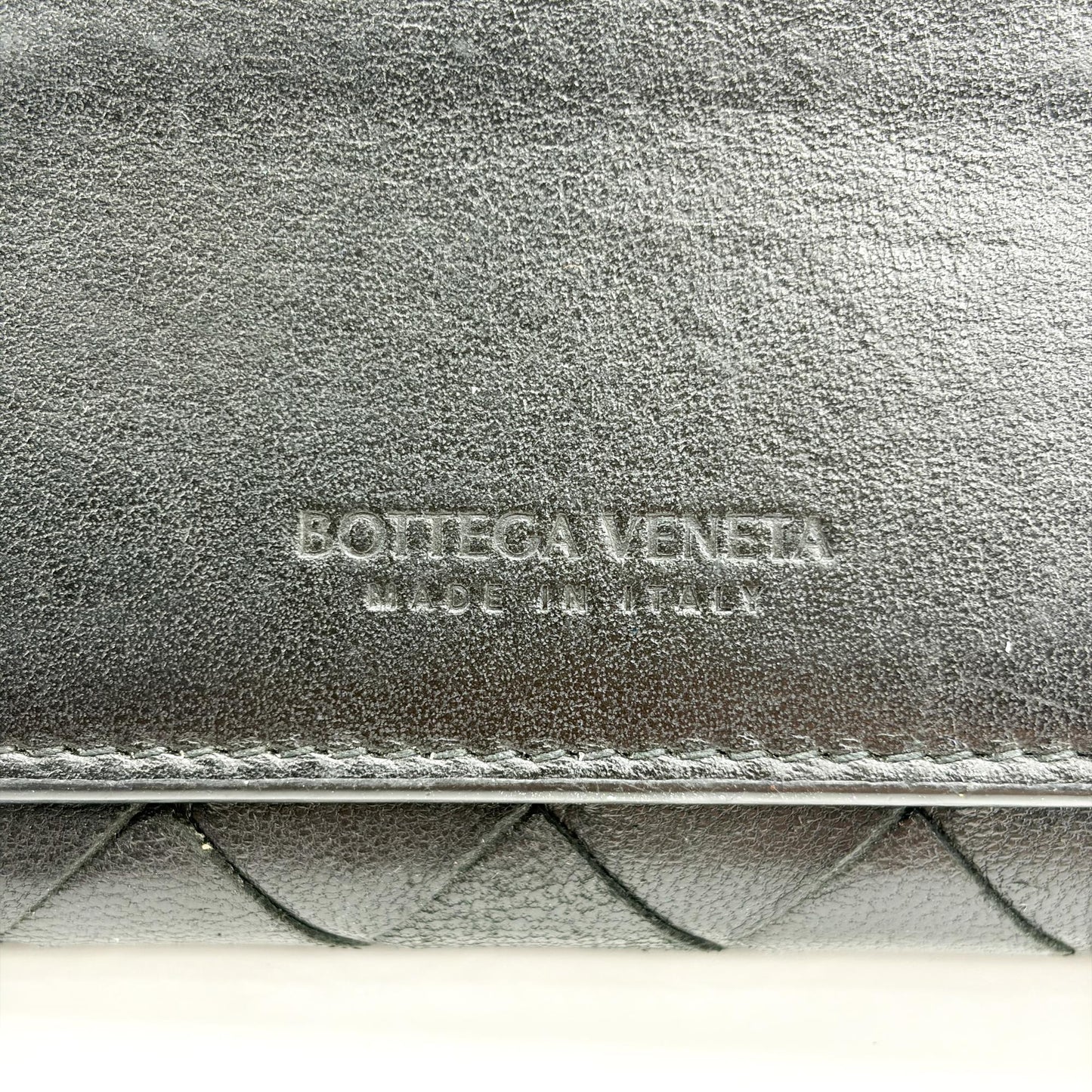 Bottega Veneta Intrecciato Tiny Triple Fold Wallet Black with Gold Hardware