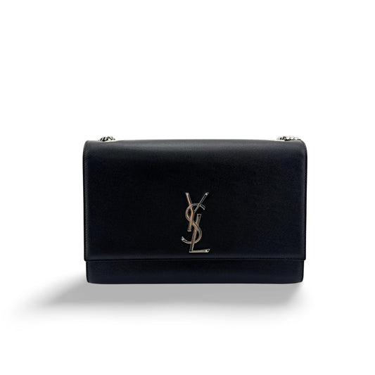 Saint Laurent Medium Sunset Crossbody Bag Black with Silver Hardware