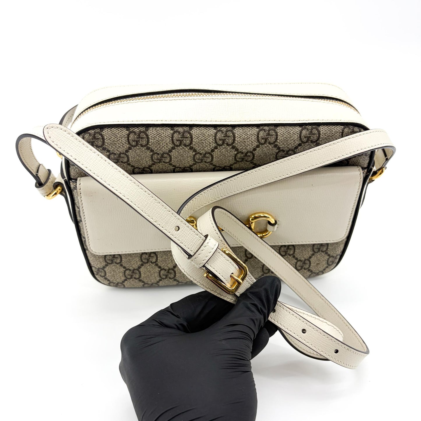 Gucci Horsebit 1955 Small Shoulder Bag White GG Supreme