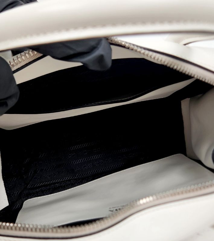 Prada White Leather Bowling Tote Bag