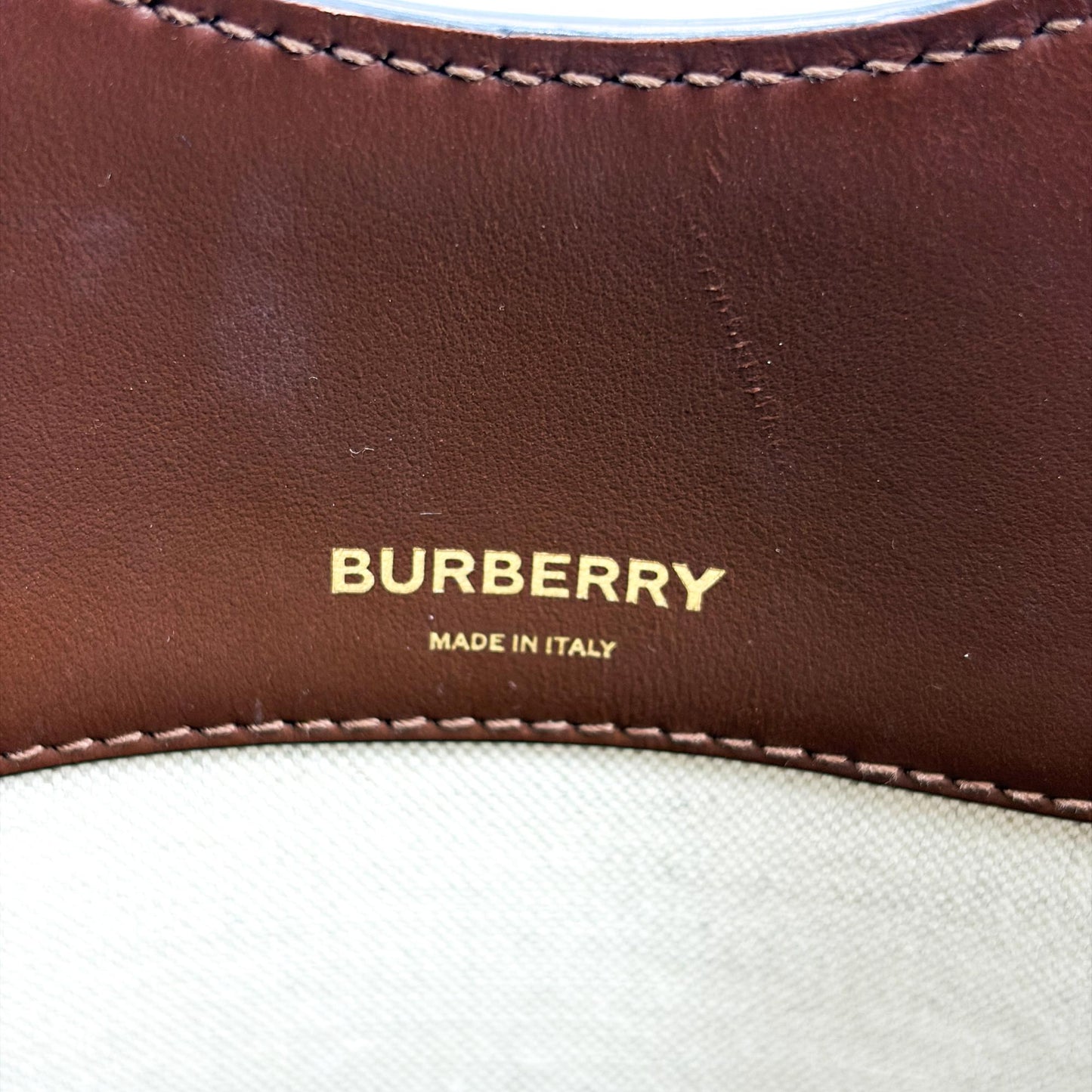 Burberry Small Canvas Leather Horseferry Print Pocket Bucket Bag Tan Natural