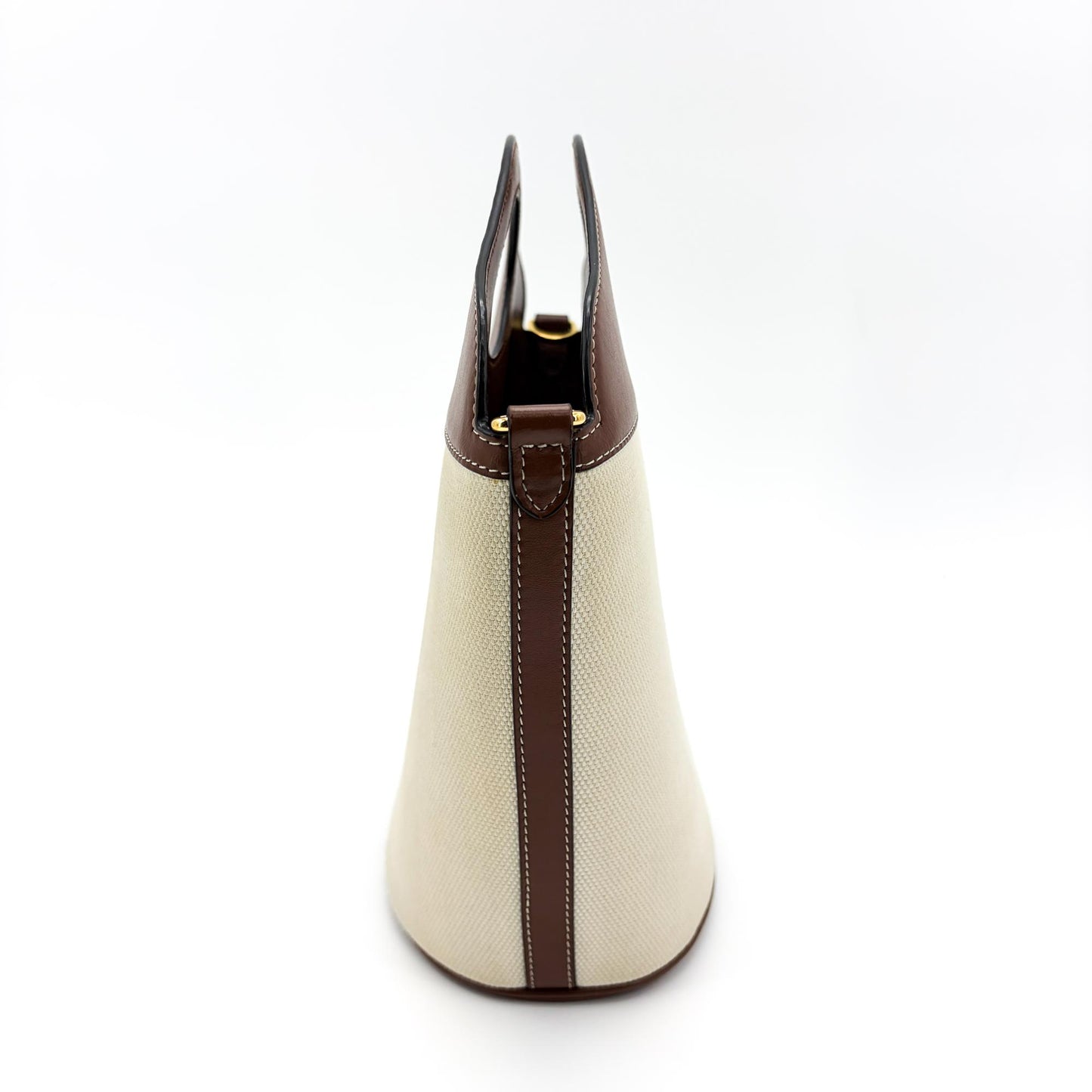 Burberry Small Canvas Leather Horseferry Print Pocket Bucket Bag Tan Natural