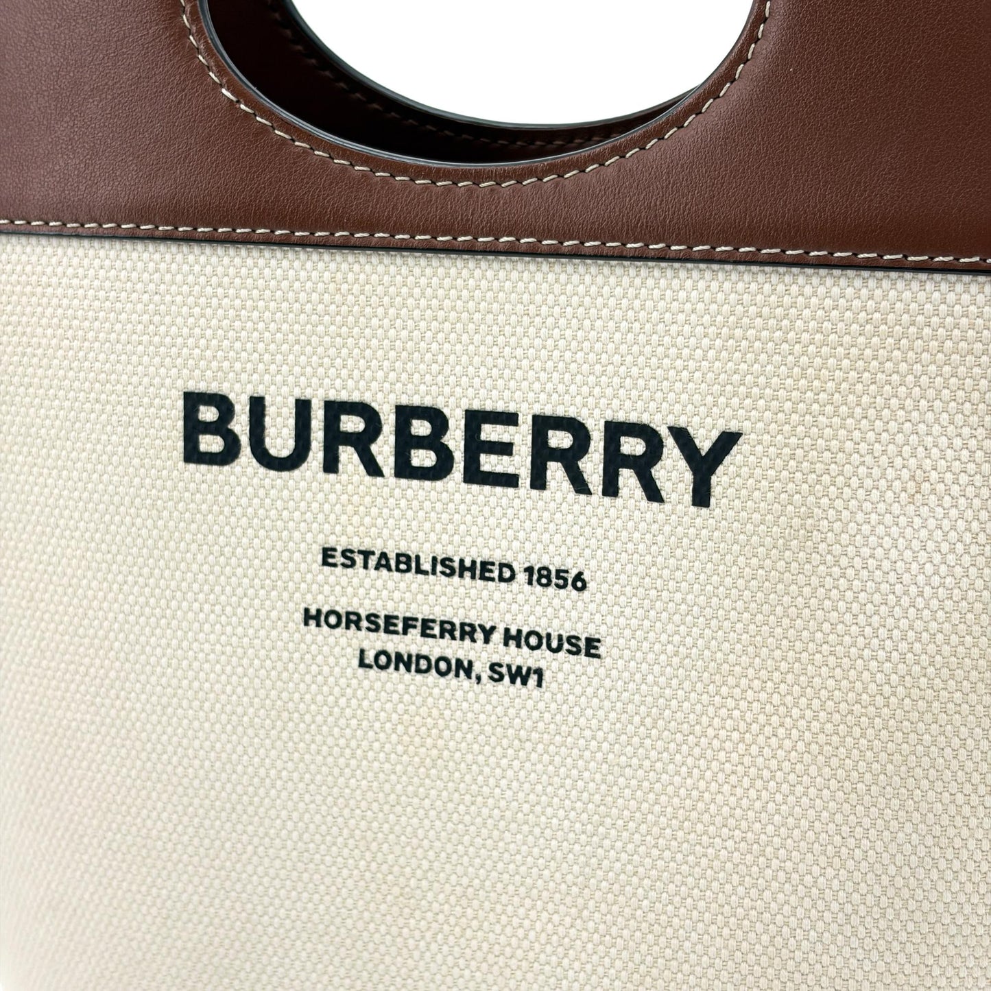 Burberry Small Canvas Leather Horseferry Print Pocket Bucket Bag Tan Natural