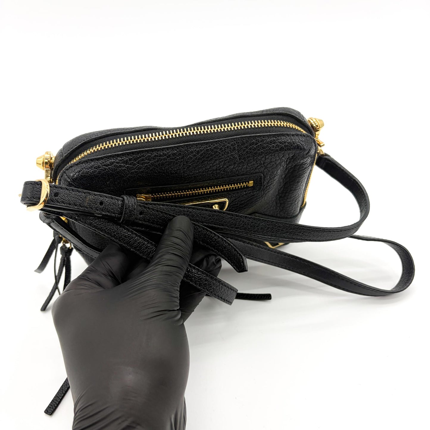 Balenciaga Classic Metallic Edge Reporter XS Black Gold Hardware