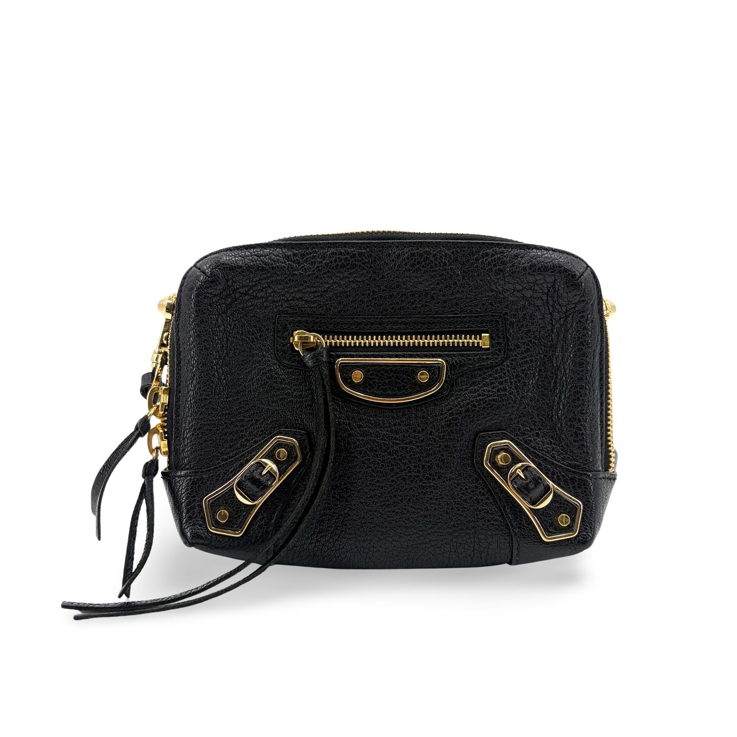 Balenciaga Classic Metallic Edge Reporter XS Black Gold Hardware