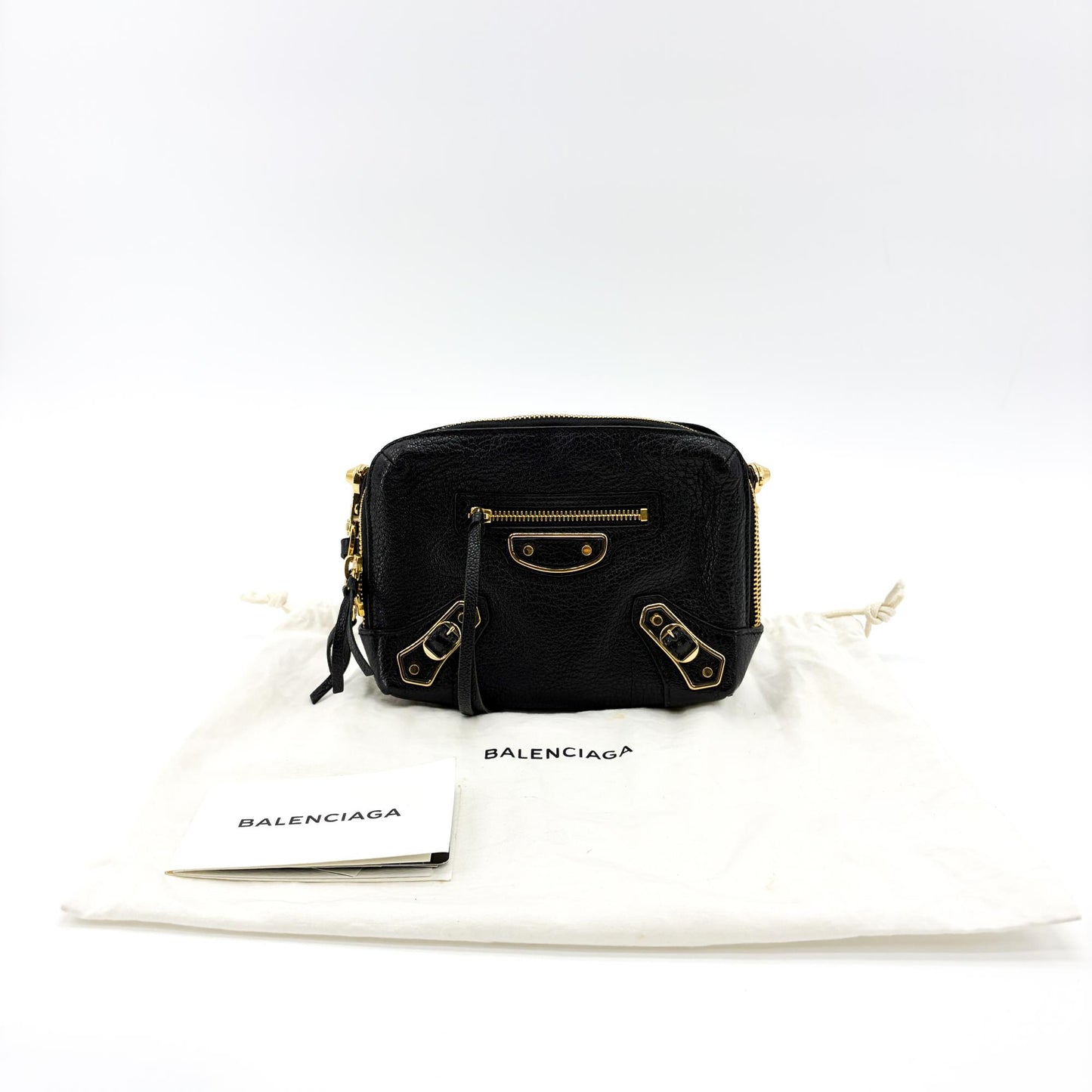 Balenciaga Classic Metallic Edge Reporter XS Black Gold Hardware