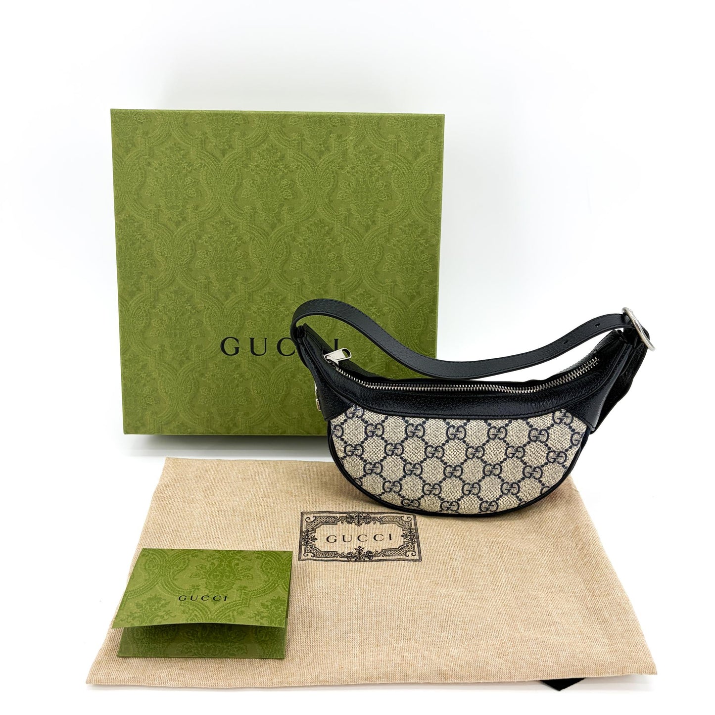 Gucci Ophidia Small GG Supreme Half Moon Shoulder Bag Blue Ivory