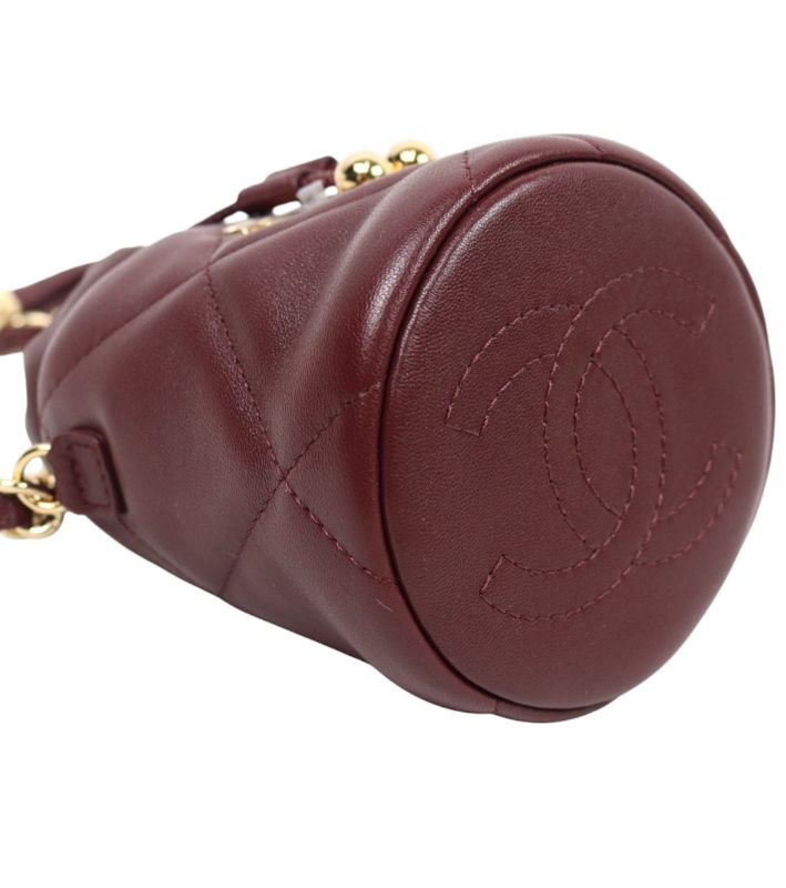 Chanel Burgundy Leather CocoCrush Mini Bucket Shoulder Bag