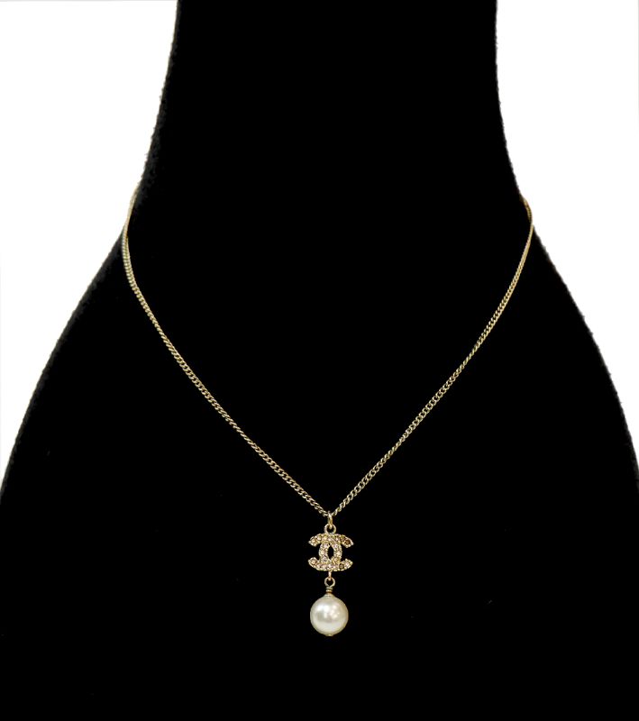 Chanel Pearl Drop CC Gold Necklace