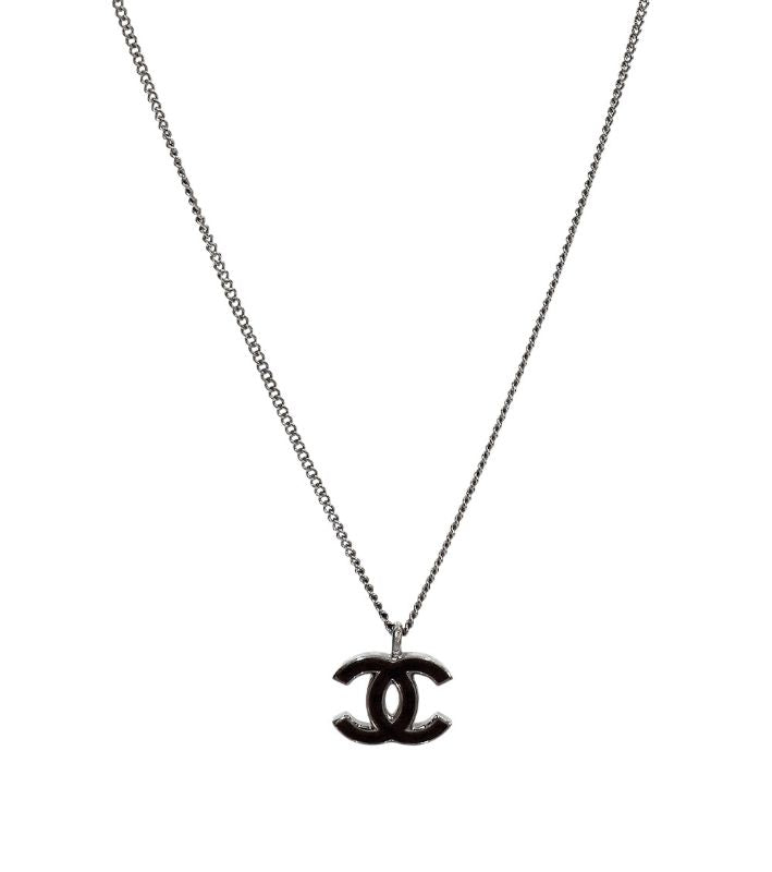 Chanel Brown CC Silver Necklace