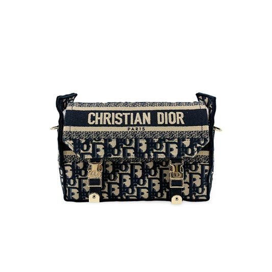 Dior Small Diorcamp Bag Navy Blue Oblique Embroidery