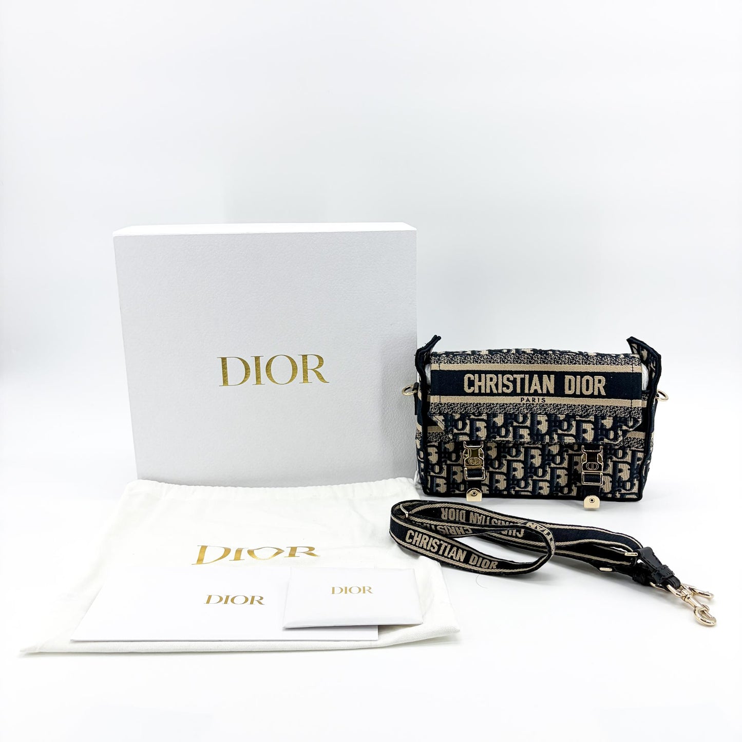 Dior Small Diorcamp Bag Navy Blue Oblique Embroidery