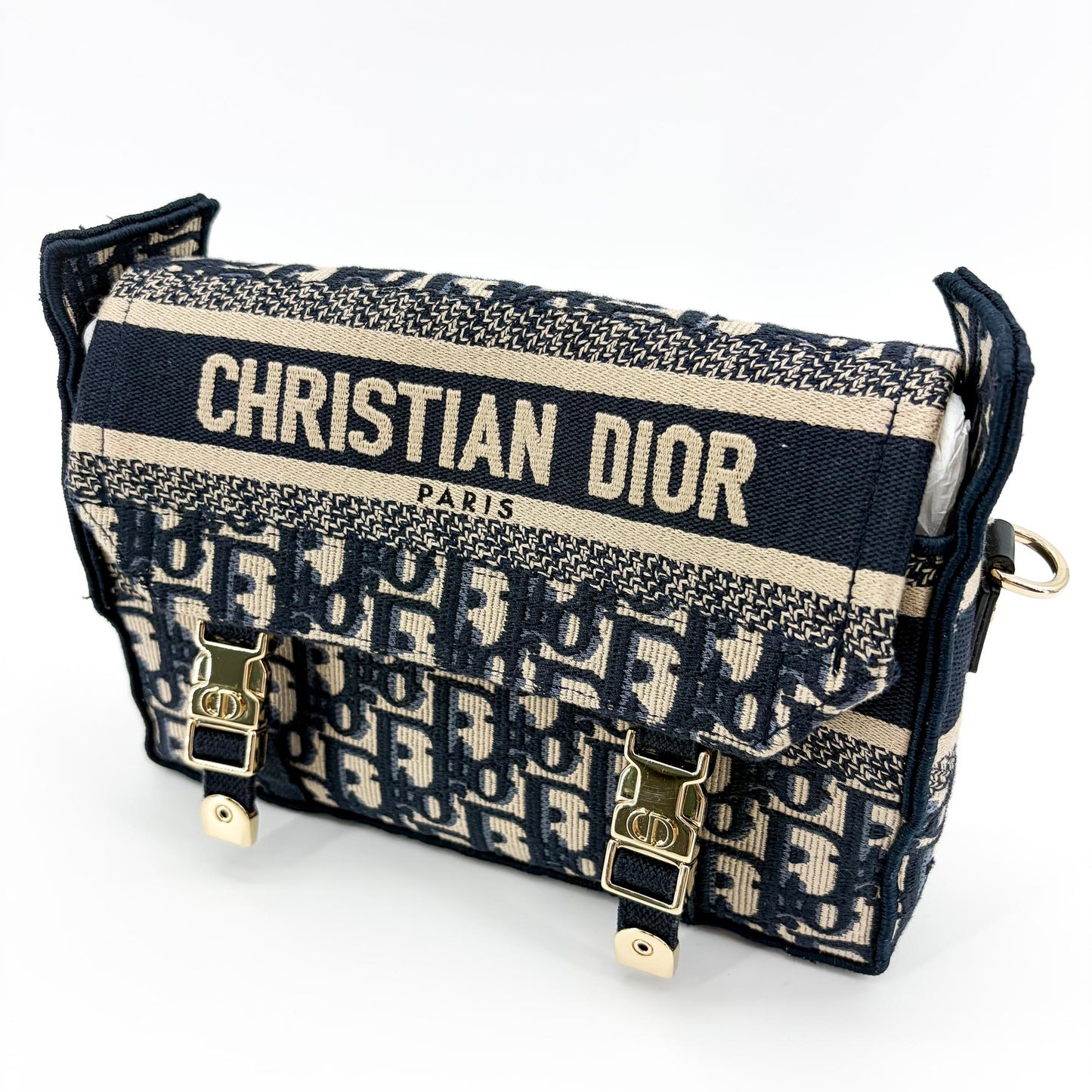 Dior Small Diorcamp Bag Navy Blue Oblique Embroidery