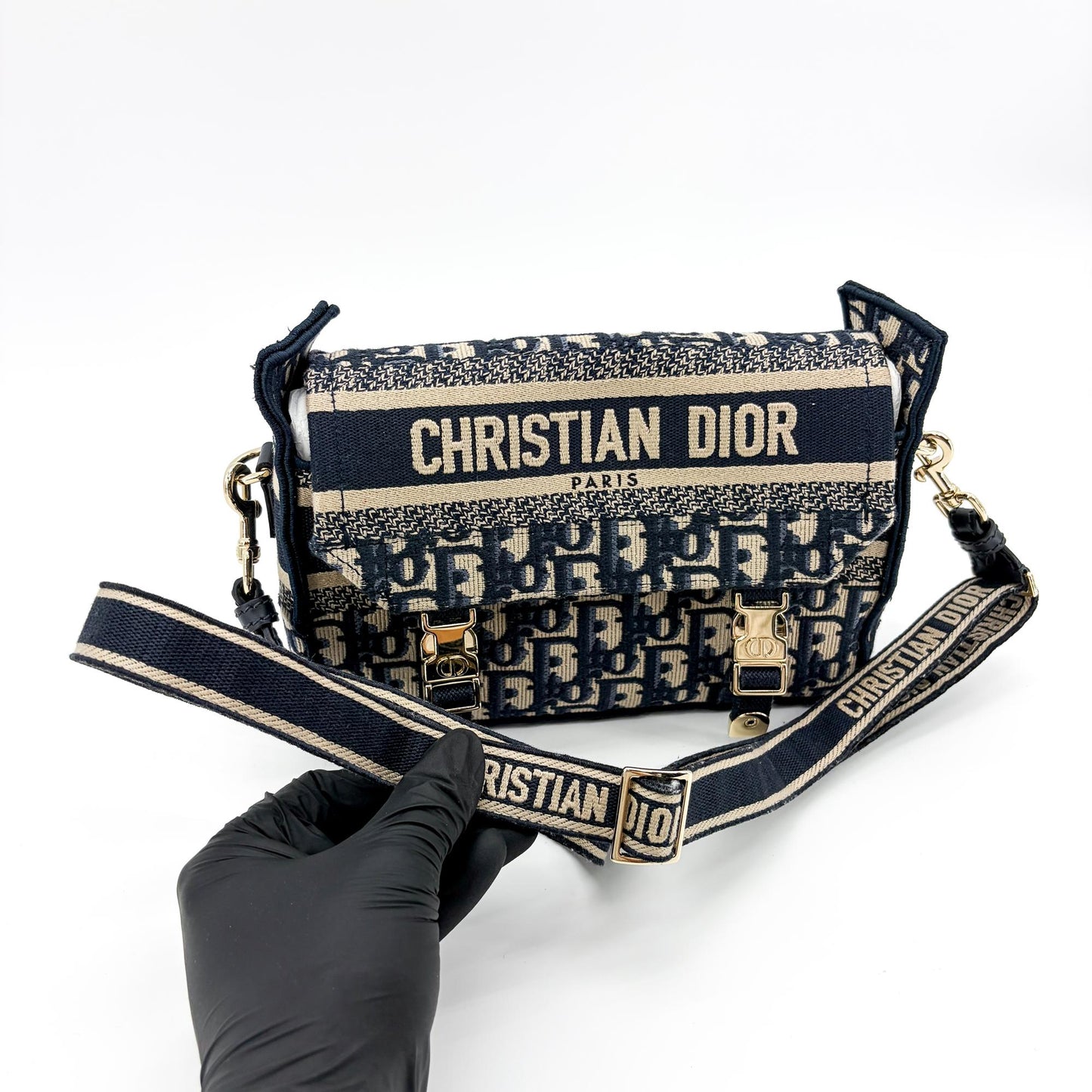 Dior Small Diorcamp Bag Navy Blue Oblique Embroidery