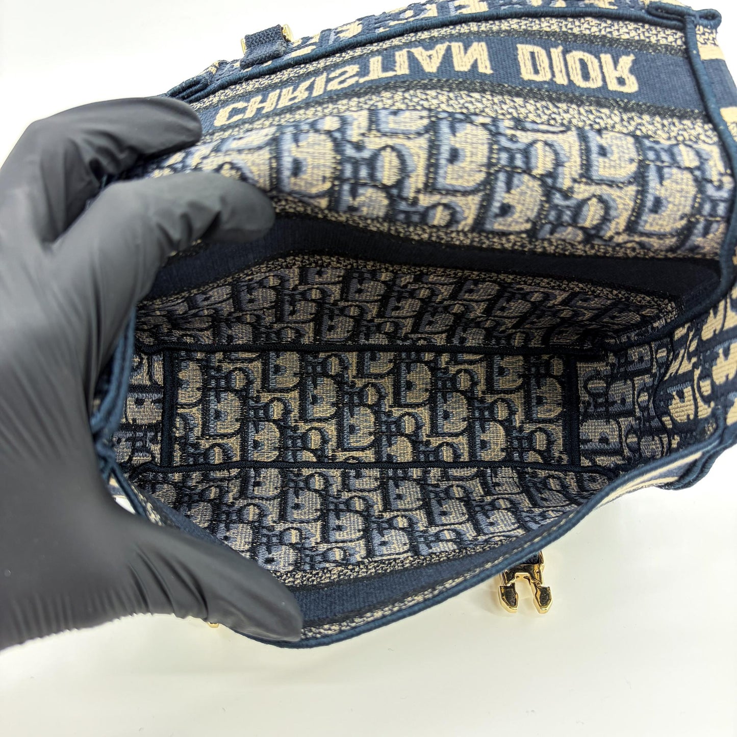 Dior Small Diorcamp Bag Navy Blue Oblique Embroidery