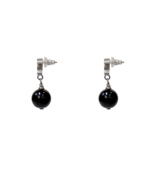 Chanel Beaded Drop CC Silver Earrings