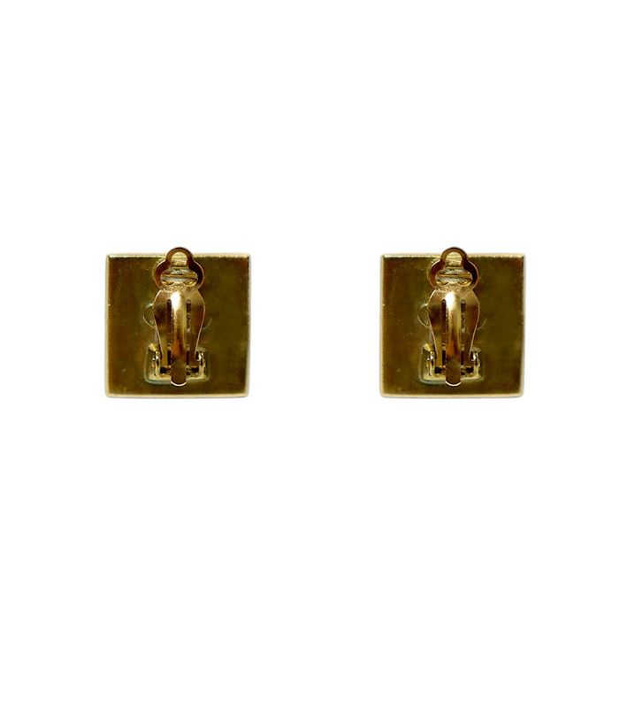 Chanel Black Square CC Gold Earrings