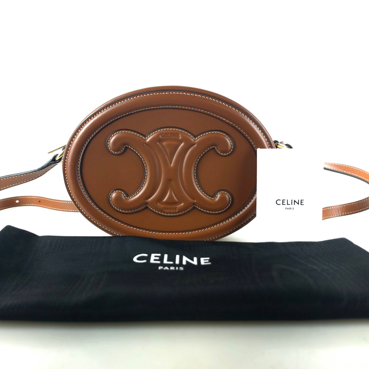 Smooth calfskin oval crossbody bag