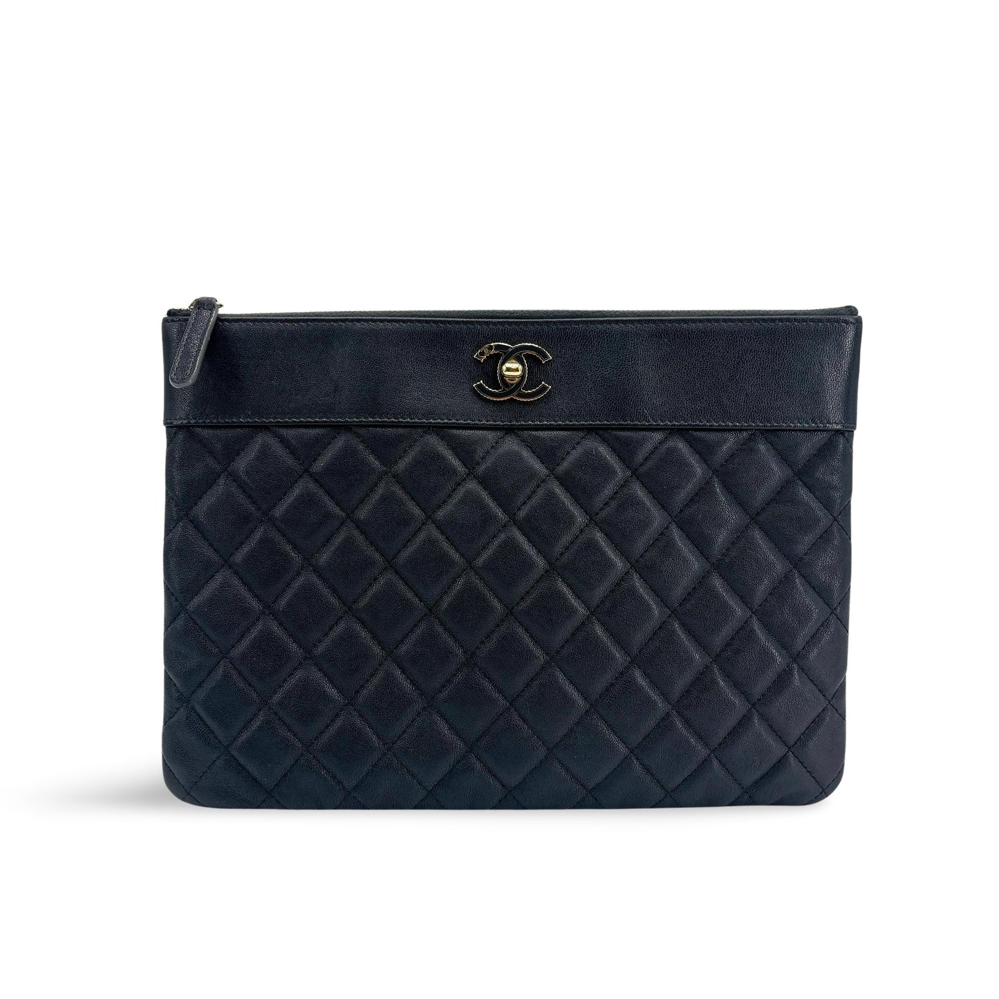 Chanel CC Turnlock Quilted OK Case Clutch Bag Navy Gold Hardware