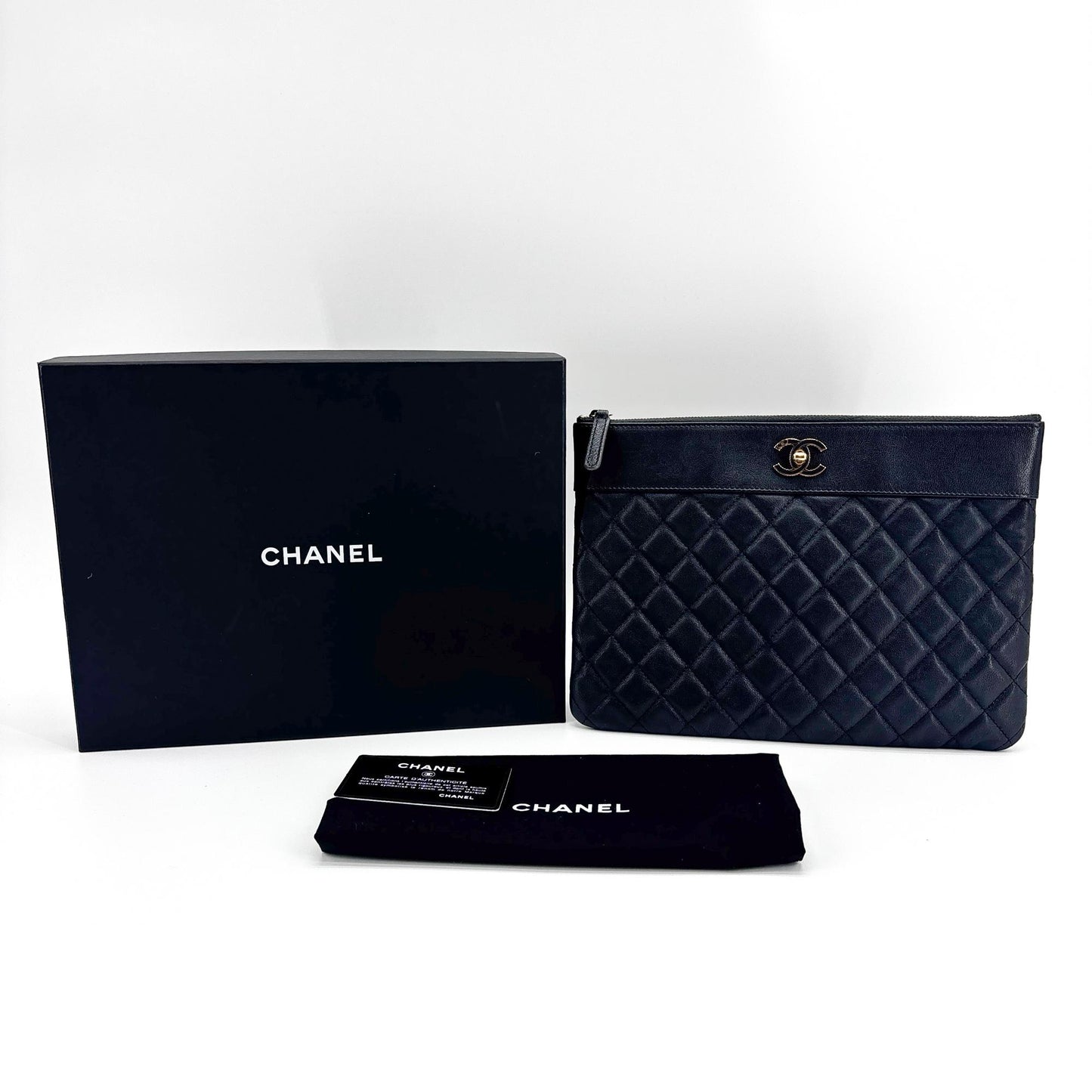 Chanel CC Turnlock Quilted OK Case Clutch Bag Navy Gold Hardware