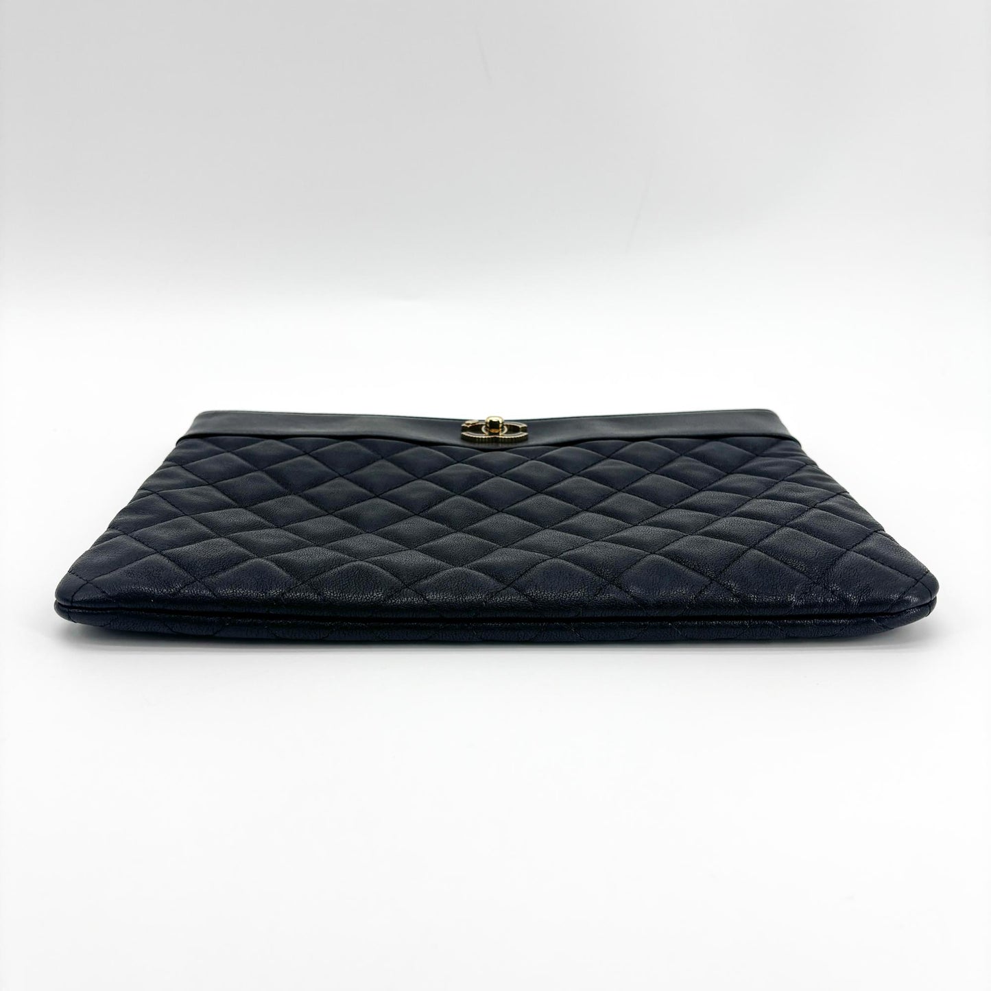 Chanel CC Turnlock Quilted OK Case Clutch Bag Navy Gold Hardware