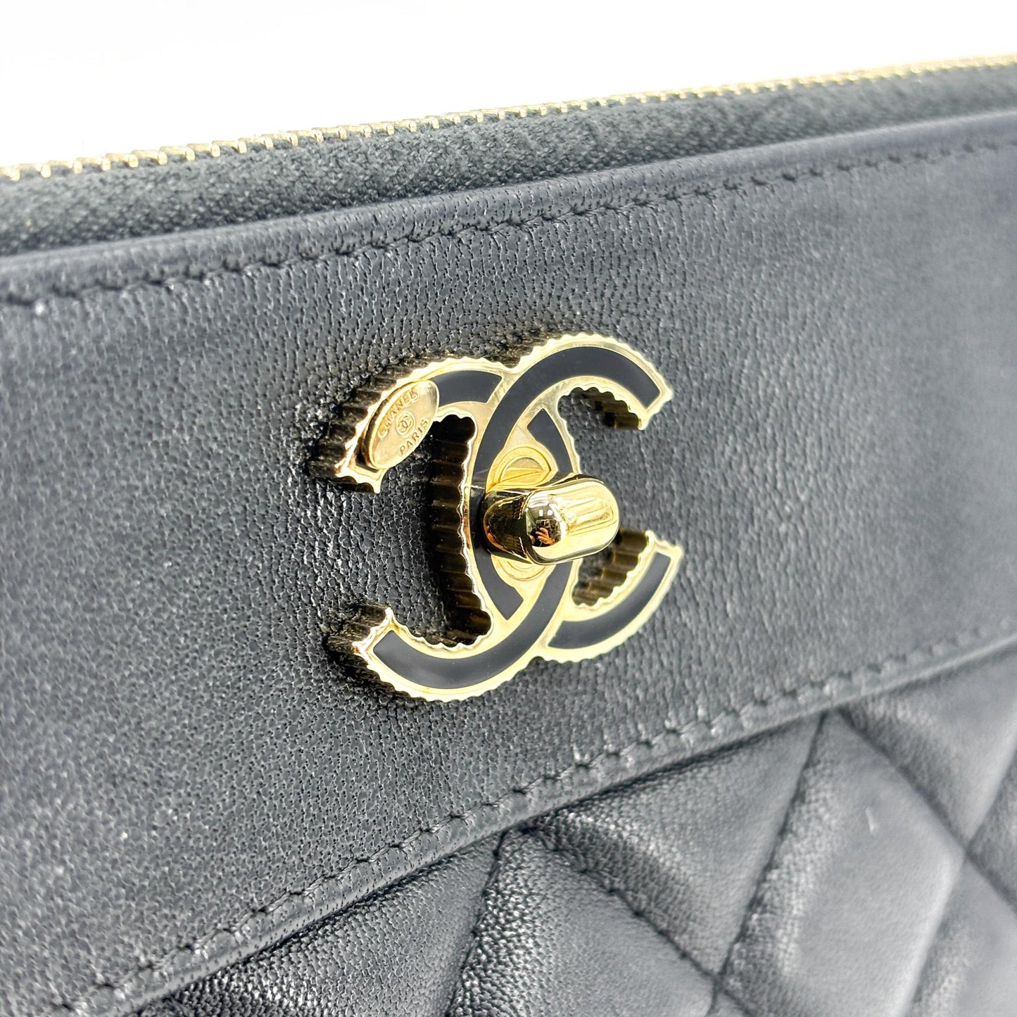 Chanel CC Turnlock Quilted OK Case Clutch Bag Navy Gold Hardware
