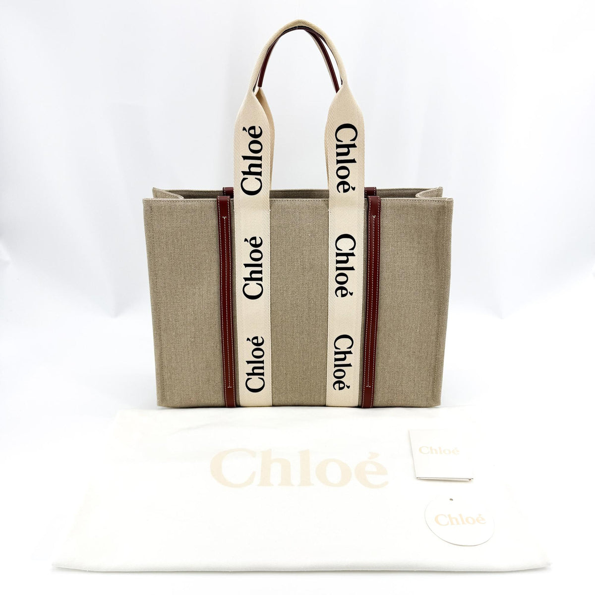 Chloé Woody Medium Tote Bag Beige Brown