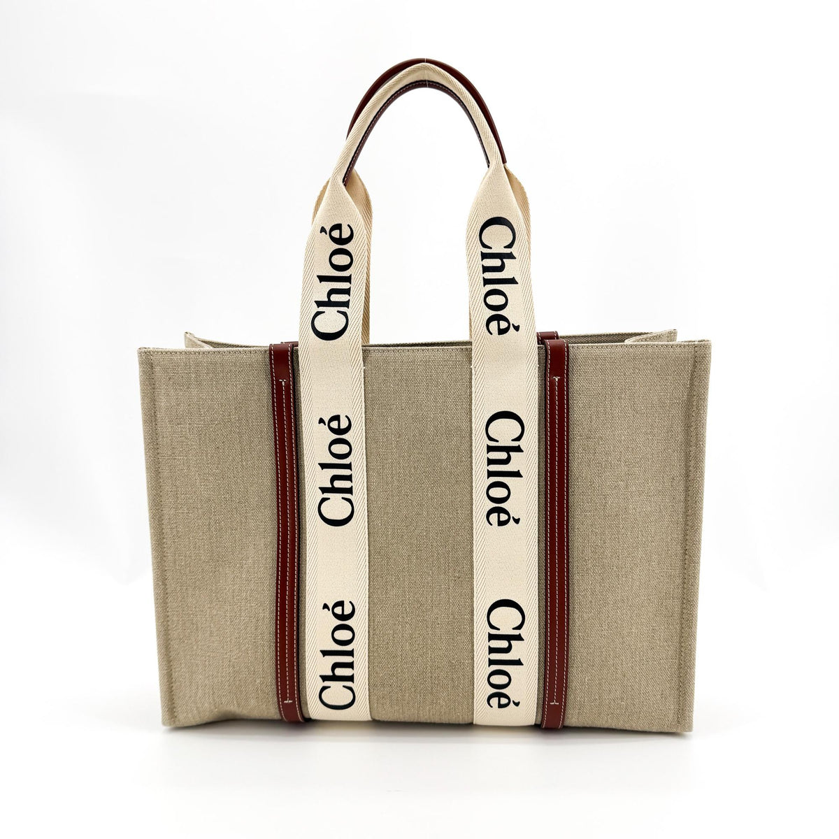 Chloé Woody Medium Tote Bag Beige Brown