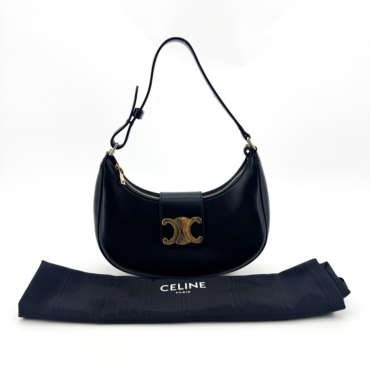 Celine Medium Ava Triomphe Bag Calfskin Black Gold Hardware
