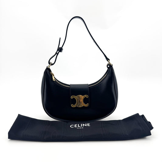Celine Medium Ava Triomphe Bag Calfskin Black Gold Hardware