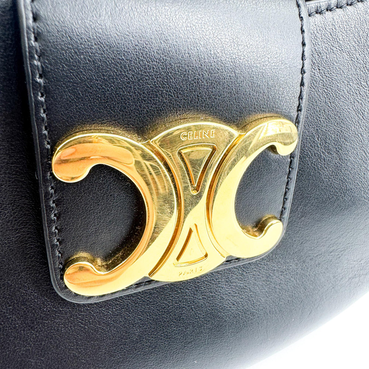 Celine Medium Ava Triomphe Bag Calfskin Black Gold Hardware