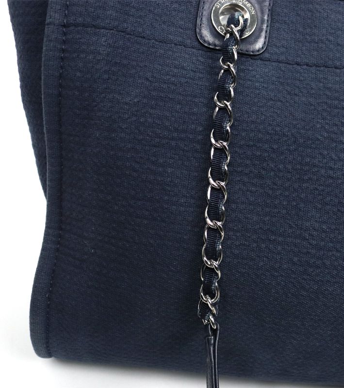 Chanel Navy Canvas Deauville Bag with Built-in Chip
