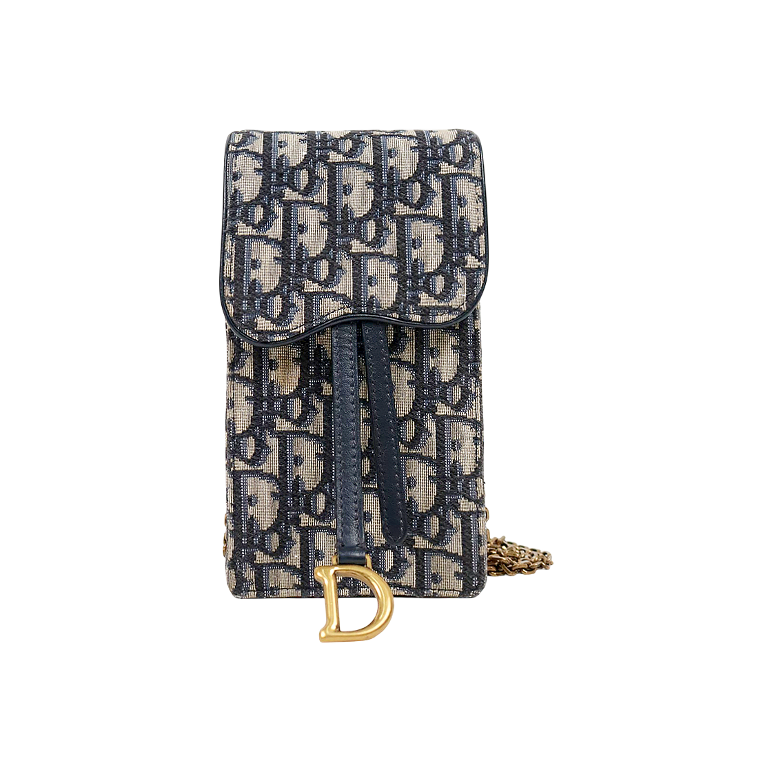 Dior Oblique Canvas Vertical Saddle Phone Holder Chain Crossbody Bag