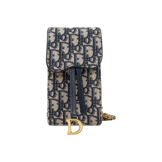Dior Oblique Canvas Vertical Saddle Phone Holder Chain Crossbody Bag