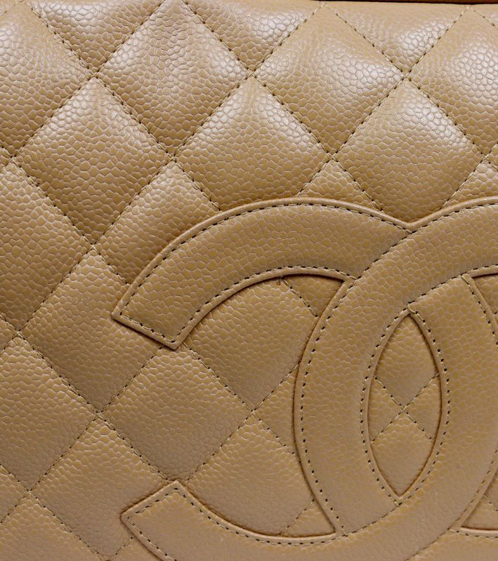 Chanel Beige Caviar Big CC Bowling Tote