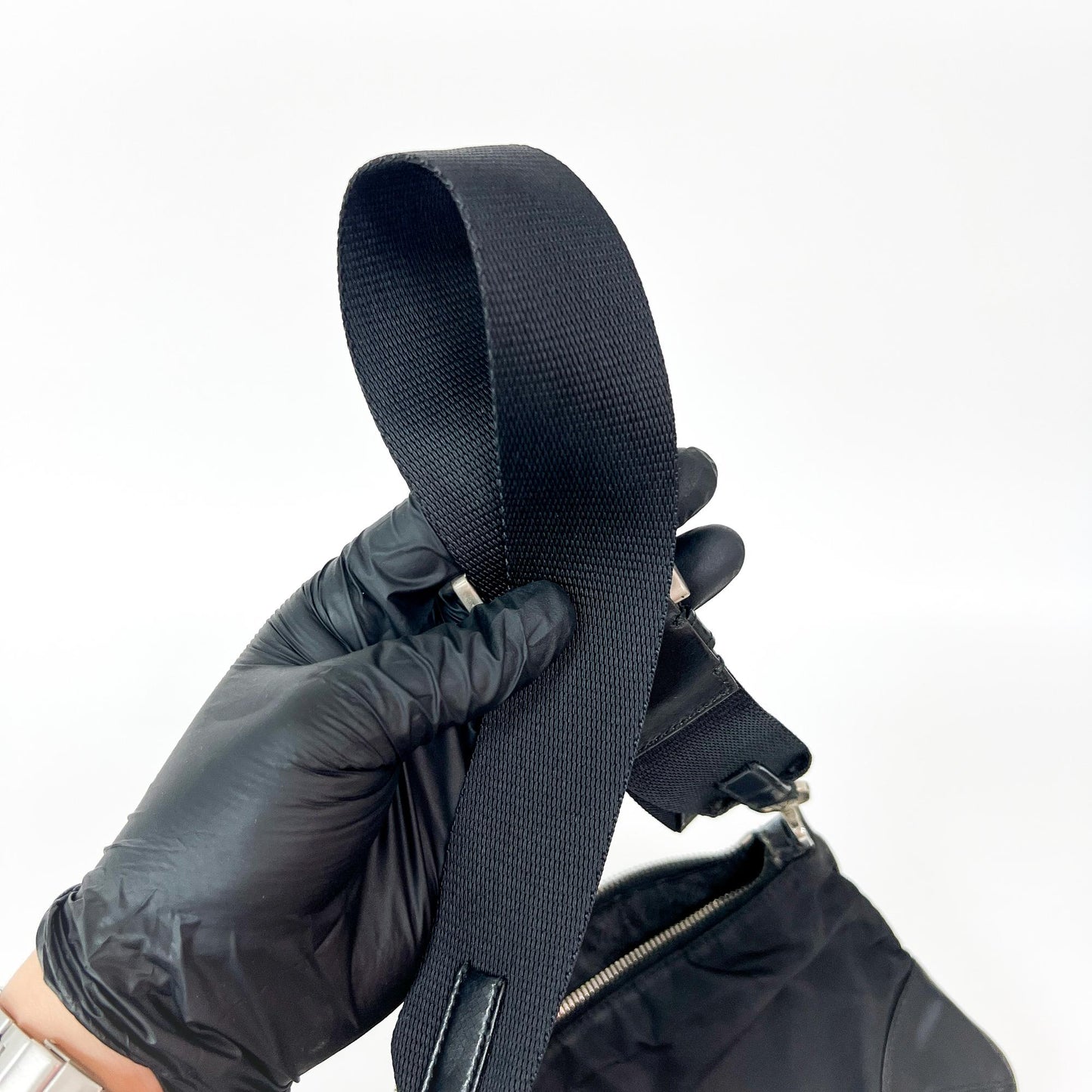 Prada Tessuto Nylon Leather Corner Shoulder Bag Black