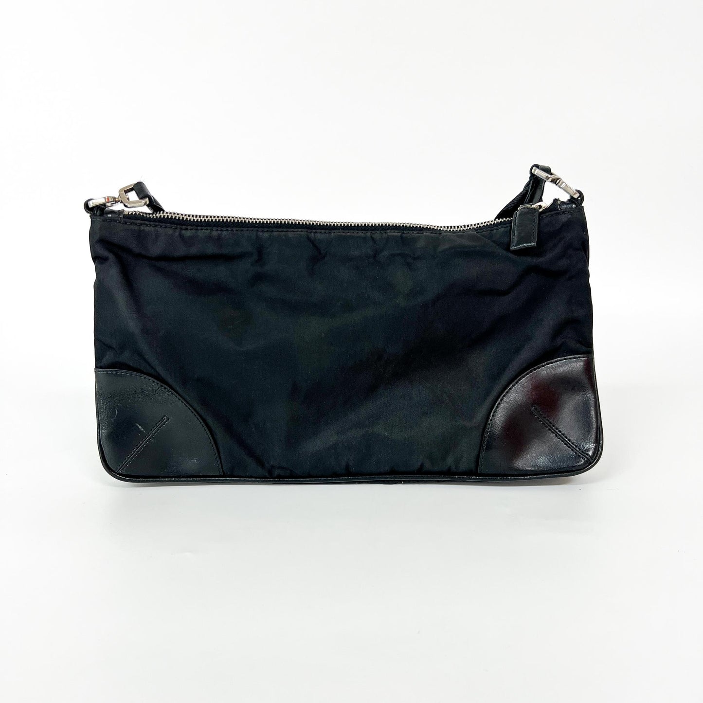 Prada Tessuto Nylon Leather Corner Shoulder Bag Black